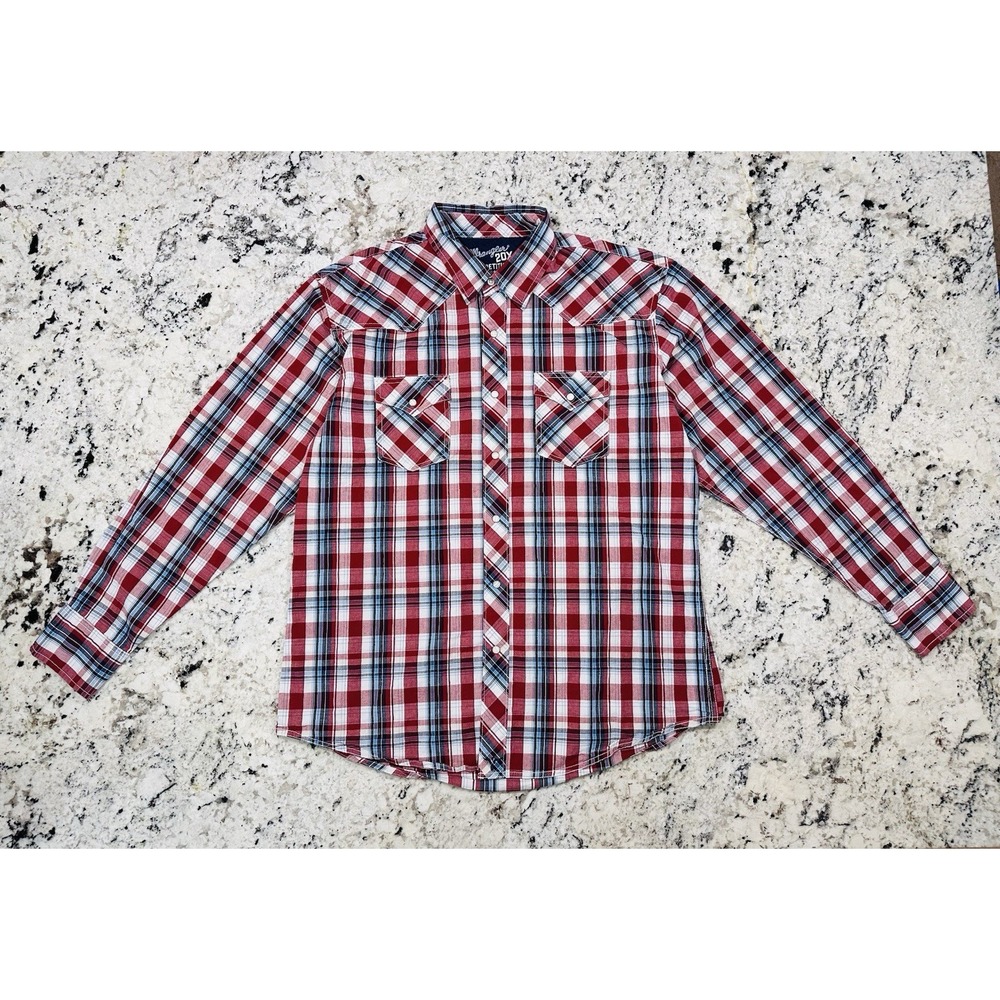 NWOT WRANGLER 20X Western Plaid Shirt Long Sleeve Pearl Snap‎ Red White Men's XL